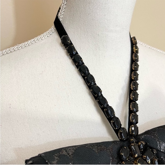 BCBGeneration MAXAZRIA Mini Halter Dress, Black jewelled and velvet halter tie - Picture 2 of 12